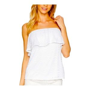 Lilly Pulitzer White Lace Wiley Tube Top Womens Size Medium NWT Scalloped Eyelet